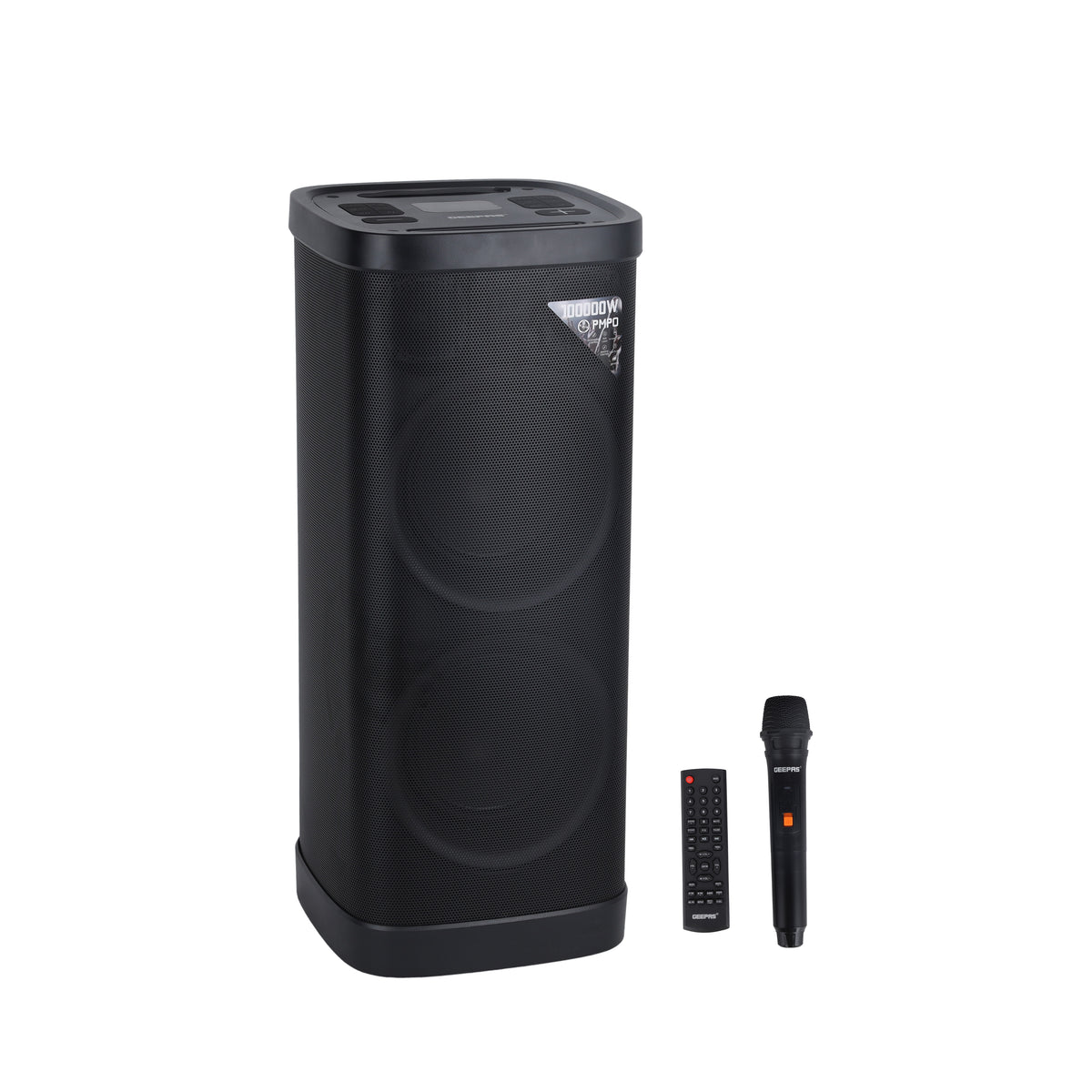 Geepas GMS11191 Rechargeable Professional Speaker with Bluetooth| UHF Microphone |  RGB LED Lights | Karaoke | FM Radio | USB/TF Playback and  100000W PMPO Sound
