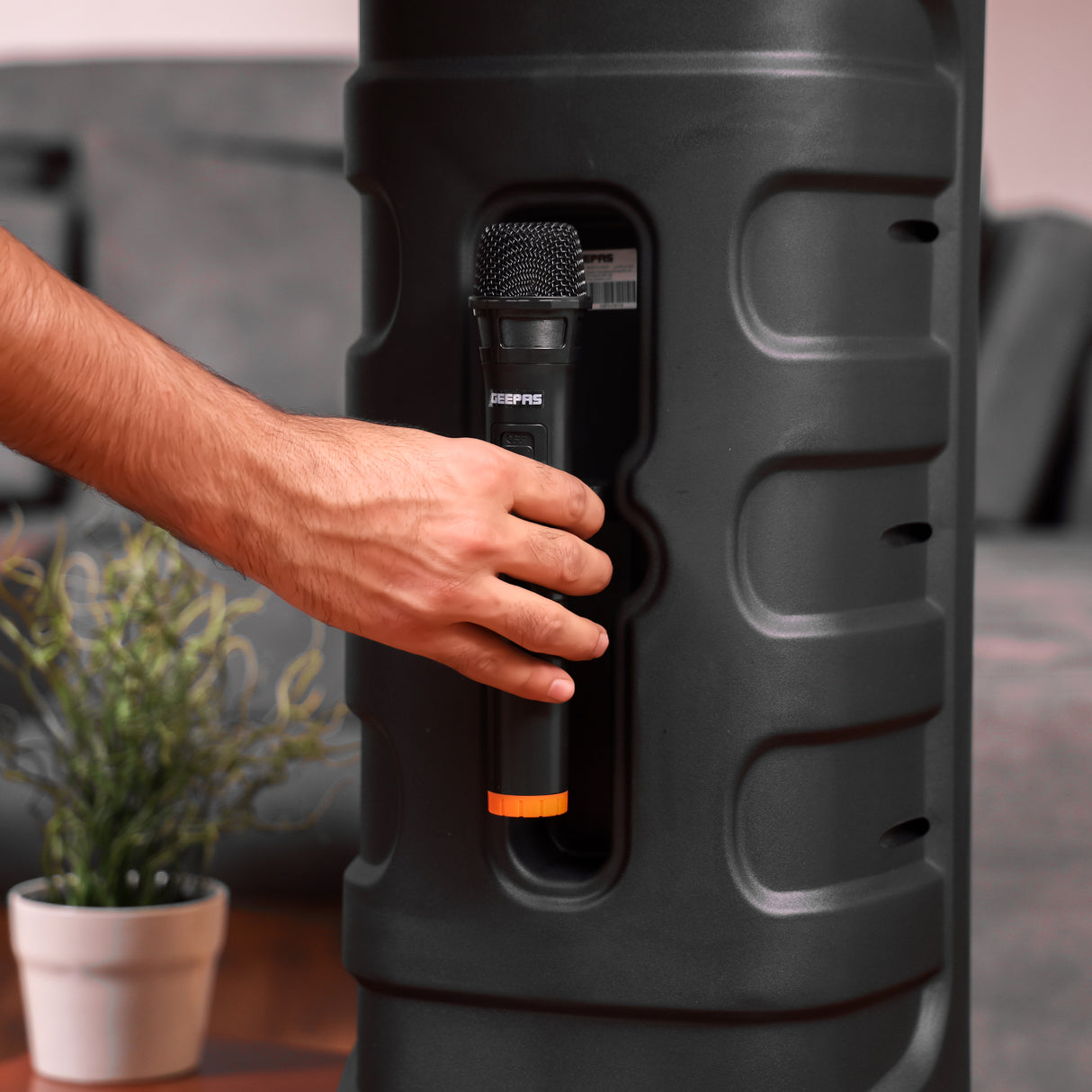 Geepas GMS11194 Rechargeable Portable Speaker | Powerful 30000W PMPO Output| Dynamic RGB Flame Lights| Bluetooth| USB/TF/FM Support| Wireless Microphone| 2 Years Warranty