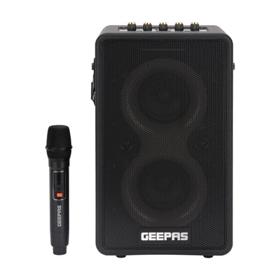 Geepas Spin Bike and Bluetooth Speaker Combo | Digital Display| Low-Noise Cycling| Bluetooth App Support | UHF Wireless Mic |  Perfect Fitness & Entertainment Set