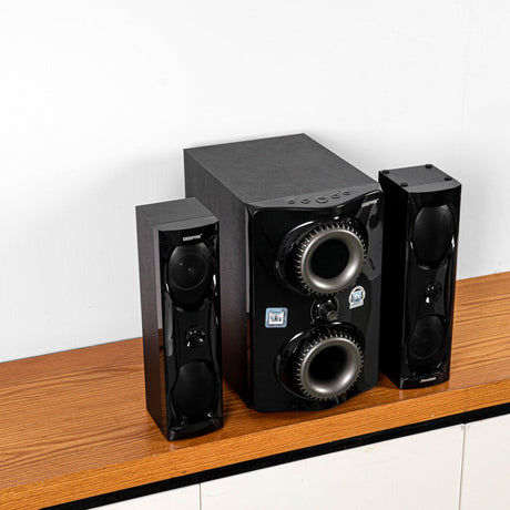 Geepas GMS8507 2.1 Multimedia Speaker | Bluetooth, USB, FM | 50000W PMPO | Digital LED Display | 8-inch subwoofer | 3-inch satellite speakers| Easy plug & play operation