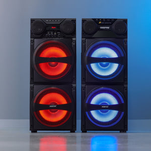 Geepas GMS8517 Hi-Fi Speaker System |80000W PMPO| Bluetooth, USB, SD, FM & AUX Connectivity |UHF Wireless Microphone| RGB Woofer Lights|Dual 12” Woofers | 2-Year Warranty
