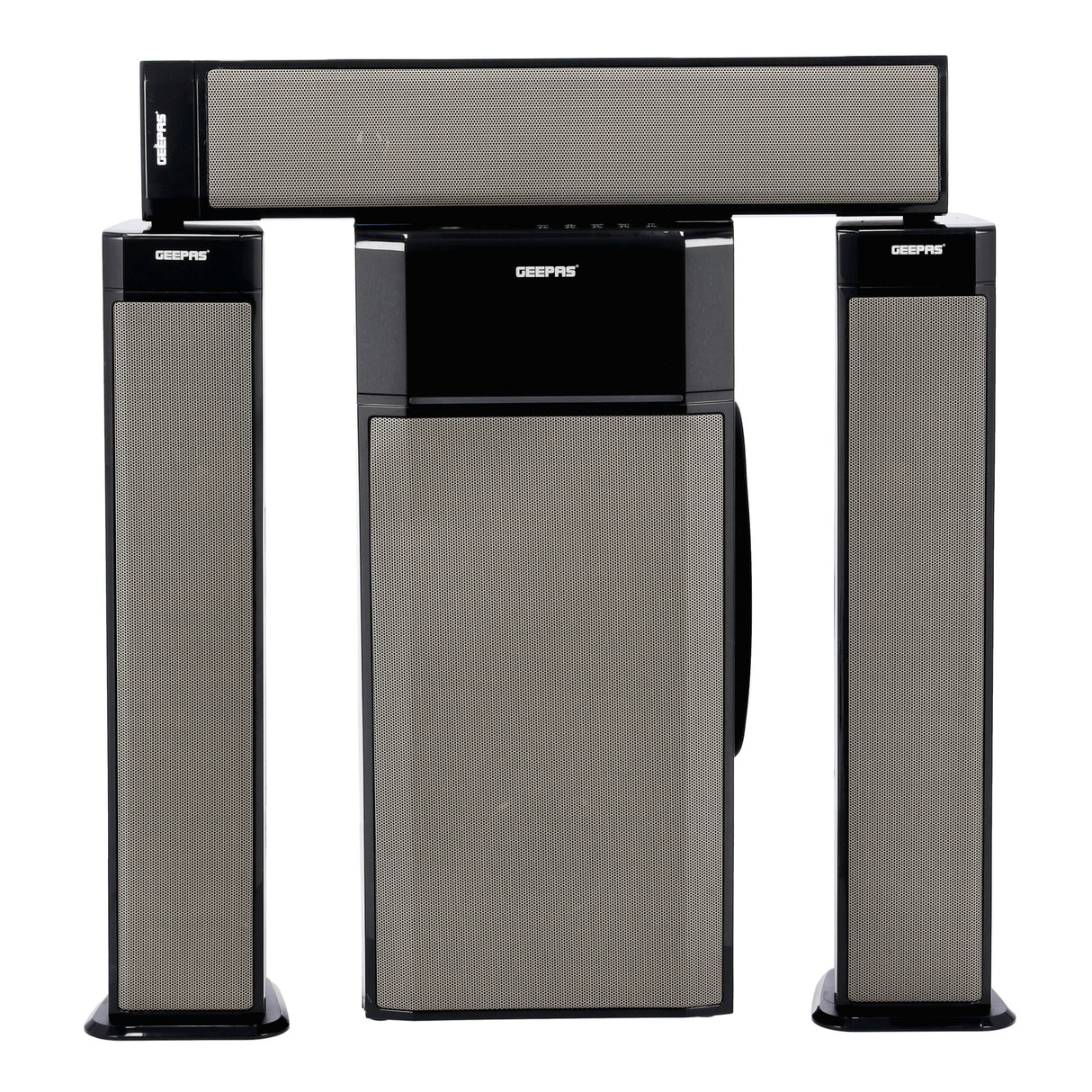 Geepas GMS8522 3.1 Channel Multimedia Speaker System | 40000W PMPO | Bluetooth| USB/SD/AUX Support | FM Radio| RGB Lights| LED Display| EQ Function|  2-Year Warranty