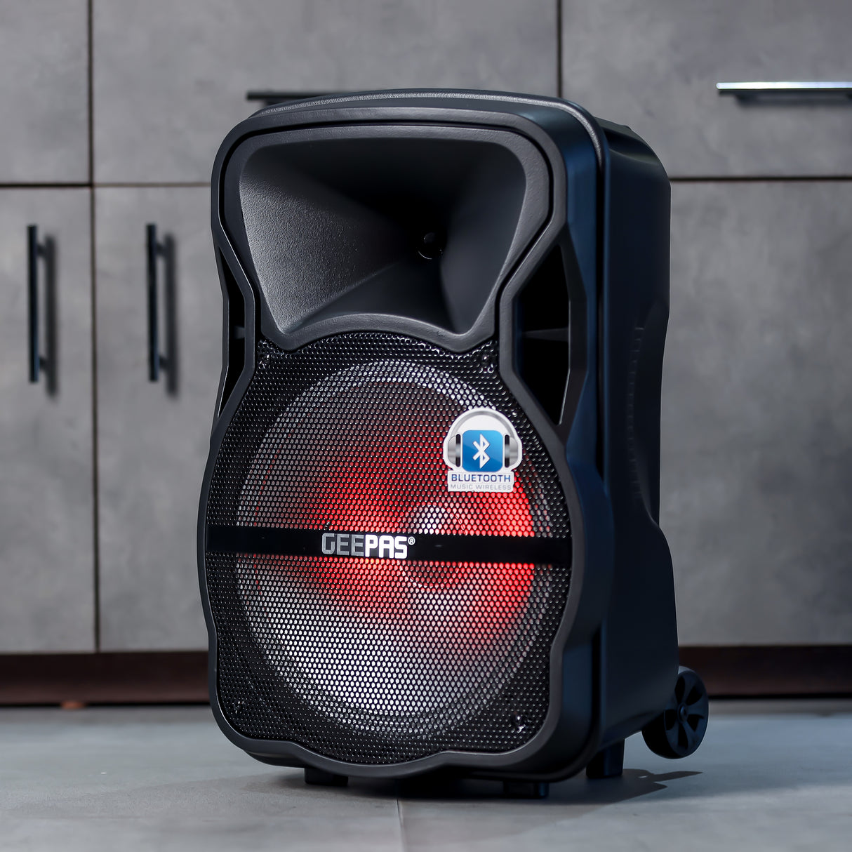 Geepas GMS8568 Portable & Rechargeable Professional Speaker- Wireless Microphones, 1800mAh Battery| Karaoke DJ Speaker & LED Lights |Portable Speaker