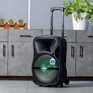 Geepas GMS8568 Portable & Rechargeable Professional Speaker- Wireless Microphones, 1800mAh Battery| Karaoke DJ Speaker & LED Lights |Portable Speaker