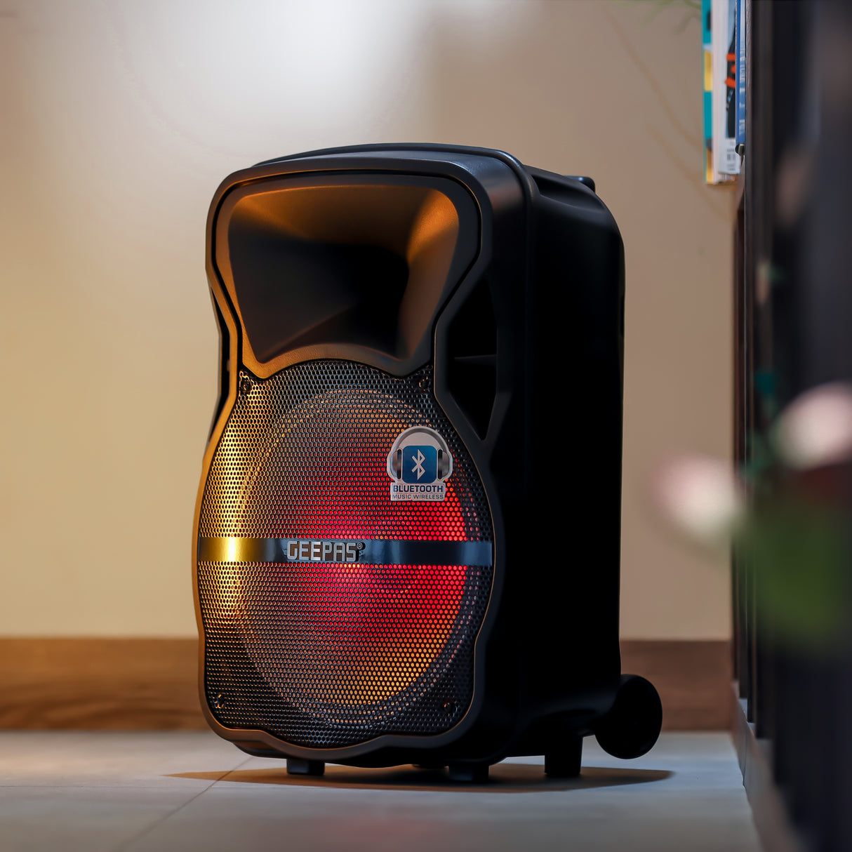 Geepas GMS8568 Portable & Rechargeable Professional Speaker- Wireless Microphones, 1800mAh Battery| Karaoke DJ Speaker & LED Lights |Portable Speaker