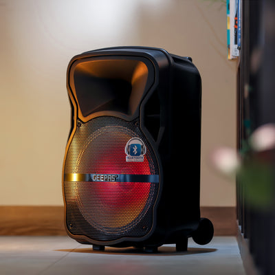 Geepas GMS8568 Portable & Rechargeable Professional Speaker- Wireless Microphones, 1800mAh Battery| Karaoke DJ Speaker & LED Lights |Portable Speaker