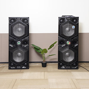 Geepas GMS8569 Professional Active Speaker System | Bluetooth| USB/SD Input| FM Stereo Radio| Wireless Microphone| LED Light| 6-Band Equalizer| 80000W PMPO Power Output