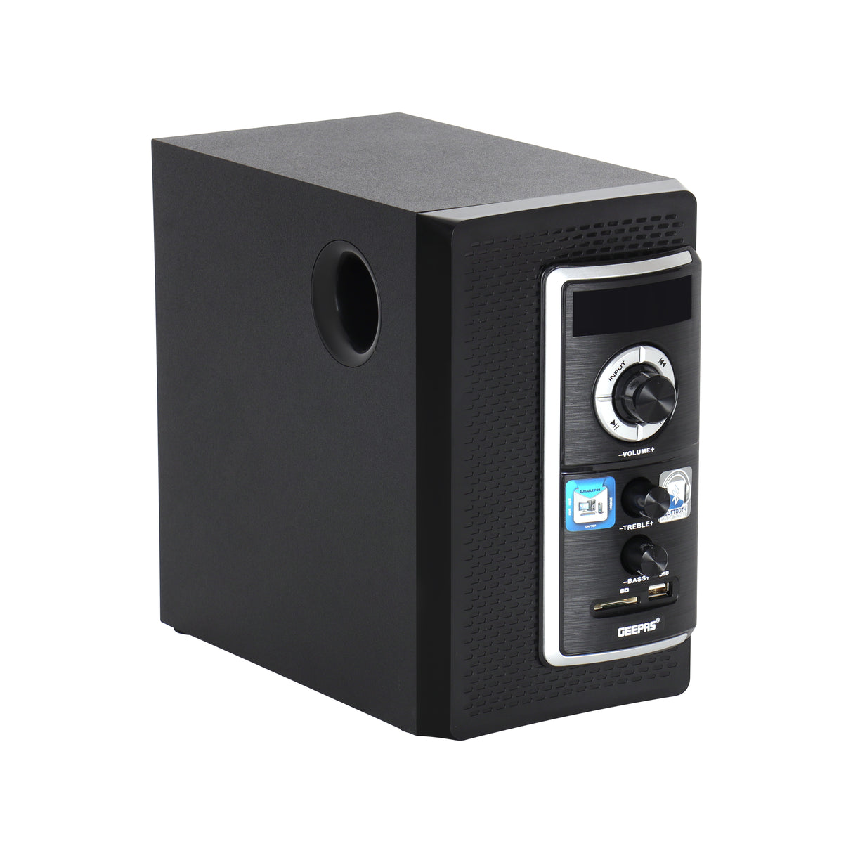 Geepas GMS8585 2.1 Channel Multi-Media Speaker System | 30000W PMPO Sound| Bluetooth | USB/SD/FM | LED Display | Remote Control | Built-in Amplifier | 2-Year Warranty