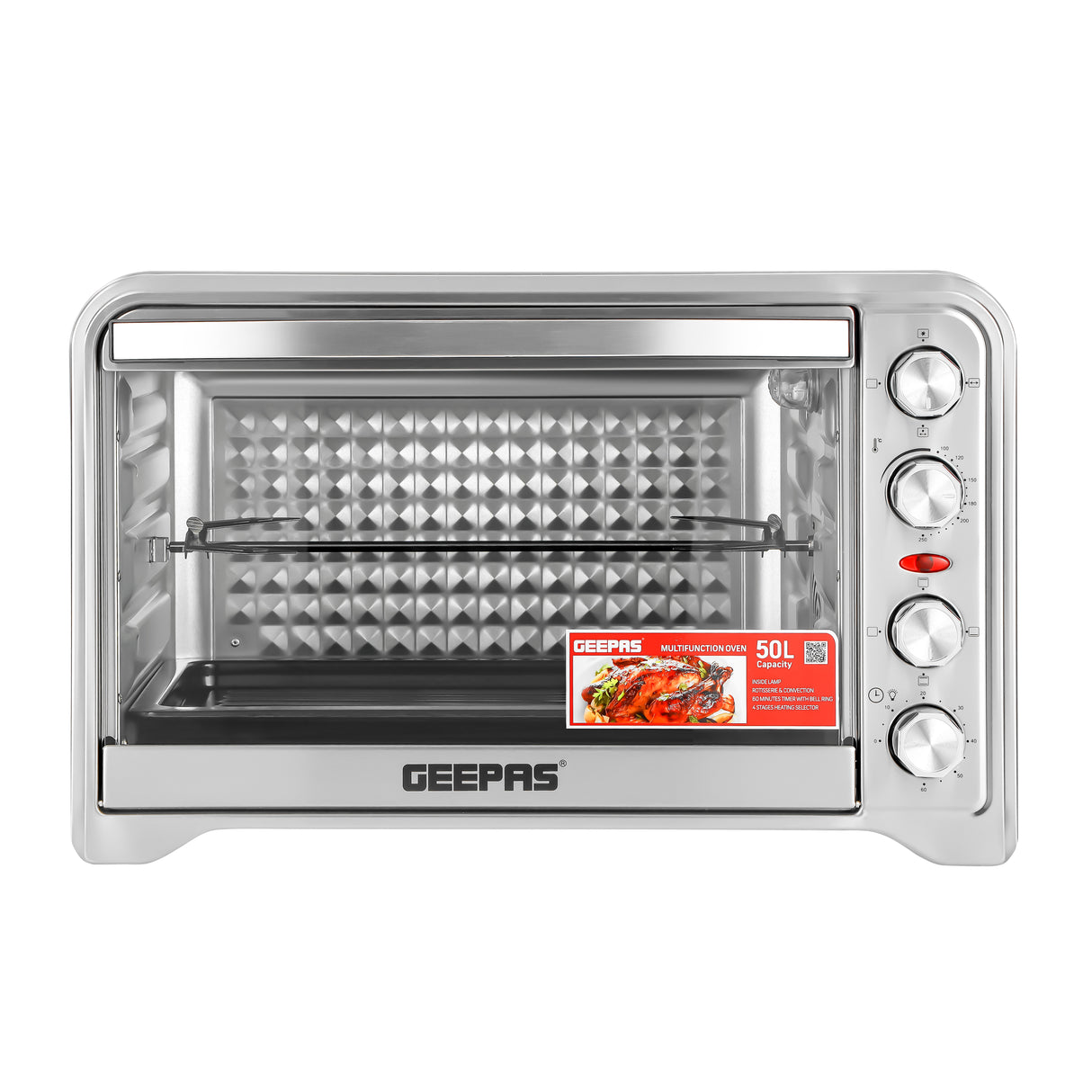 Geepas GO34012 50L Electric Oven | 2000W |Convection & Rotisserie| Multi-Function Oven | Adjustable Temperature| 60 Min Timer | Bake & Grill Accessories| 2 Years Warranty