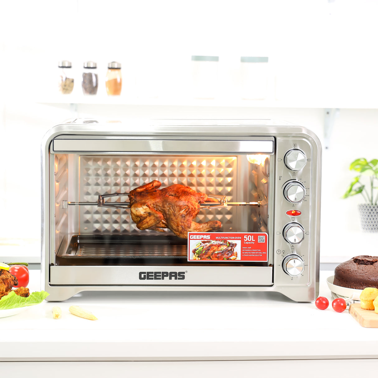 Geepas GO34012 50L Electric Oven | 2000W |Convection & Rotisserie| Multi-Function Oven | Adjustable Temperature| 60 Min Timer | Bake & Grill Accessories| 2 Years Warranty