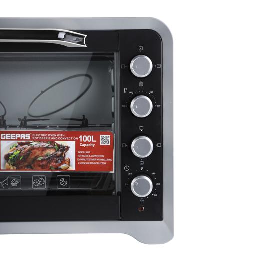 Geepas GO34027 100L Electric Oven with Rotisserie & Convection | 2800W Power  | Adjustable Temperature | 4 Knobs |  120 Minute Timer with Bell |  2 Years Warranty