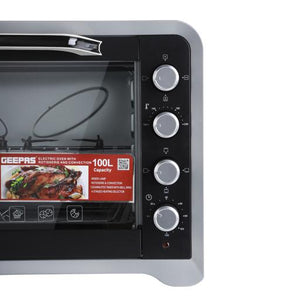Geepas GO34027 100L Electric Oven with Rotisserie & Convection | 2800W Power  | Adjustable Temperature | 4 Knobs |  120 Minute Timer with Bell |  2 Years Warranty
