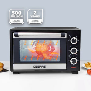 Geepas GO34049 25L Electric Oven with Rotisserie | 1600W Compact & Powerful Table Top Oven| Adjustable Temperature & Timer Control| Easy to Clean Design| 2 Years Warranty