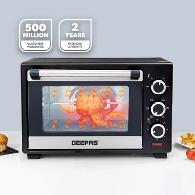 Geepas GO34049 25L Electric Oven with Rotisserie | 1600W Compact & Powerful Table Top Oven| Adjustable Temperature & Timer Control| Easy to Clean Design| 2 Years Warranty