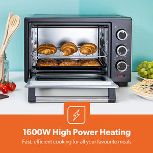 Geepas GO34049 25L Electric Oven with Rotisserie | 1600W Compact & Powerful Table Top Oven| Adjustable Temperature & Timer Control| Easy to Clean Design| 2 Years Warranty