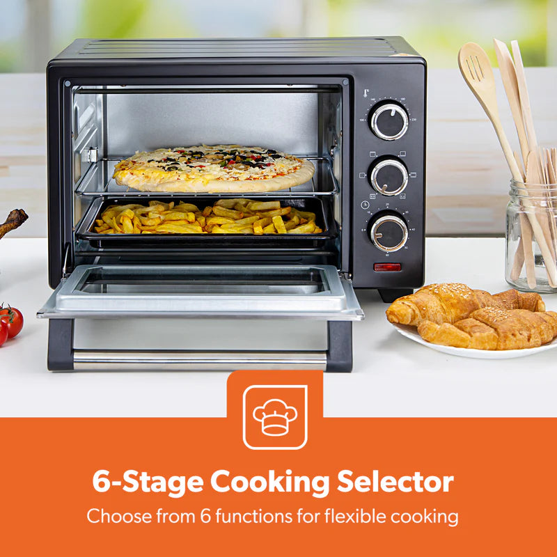 Geepas GO34049 25L Electric Oven with Rotisserie | 1600W Compact & Powerful Table Top Oven| Adjustable Temperature & Timer Control| Easy to Clean Design| 2 Years Warranty