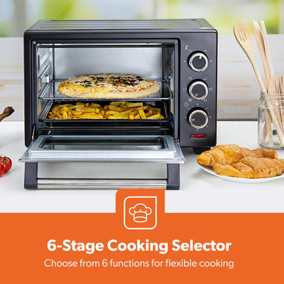 Geepas GO34049 25L Electric Oven with Rotisserie | 1600W Compact & Powerful Table Top Oven| Adjustable Temperature & Timer Control| Easy to Clean Design| 2 Years Warranty