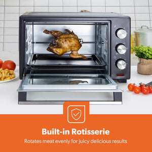 Geepas GO34049 25L Electric Oven with Rotisserie | 1600W Compact & Powerful Table Top Oven| Adjustable Temperature & Timer Control| Easy to Clean Design| 2 Years Warranty