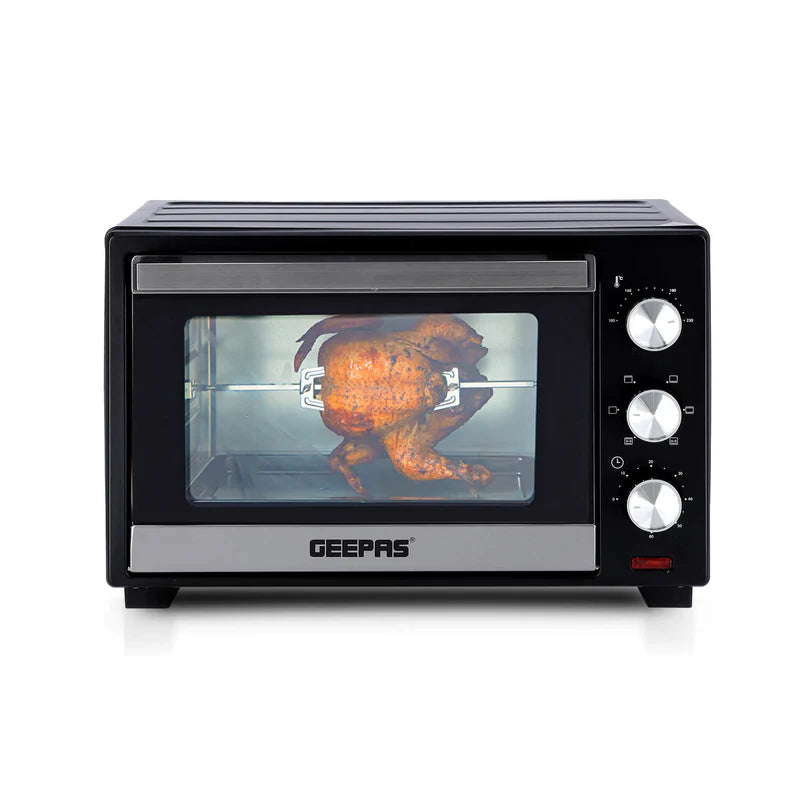 Geepas GO34049 25L Electric Oven with Rotisserie | 1600W Compact & Powerful Table Top Oven| Adjustable Temperature & Timer Control| Easy to Clean Design| 2 Years Warranty