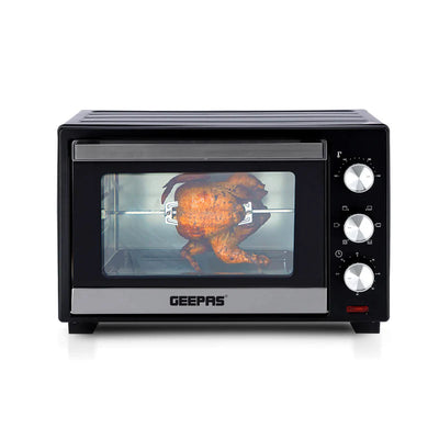 Geepas GO34049 25L Electric Oven with Rotisserie | 1600W Compact & Powerful Table Top Oven| Adjustable Temperature & Timer Control| Easy to Clean Design| 2 Years Warranty
