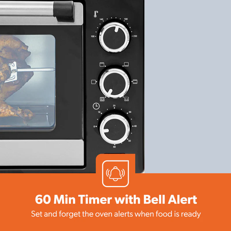 Geepas GO34049 25L Electric Oven with Rotisserie | 1600W Compact & Powerful Table Top Oven| Adjustable Temperature & Timer Control| Easy to Clean Design| 2 Years Warranty