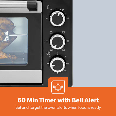 Geepas GO34049 25L Electric Oven with Rotisserie | 1600W Compact & Powerful Table Top Oven| Adjustable Temperature & Timer Control| Easy to Clean Design| 2 Years Warranty