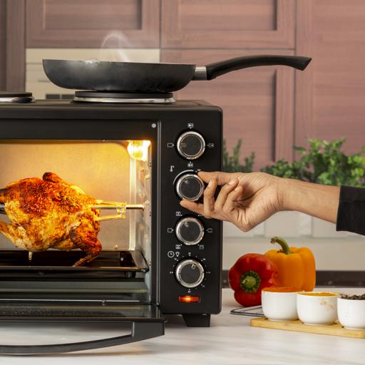 Geepas Electric Oven GO34052 | 38L Capacity | 1600W Power with Dual Hot Plate | Convection & Rotisserie Function | Adjustable Temperature Control |  Efficient Design