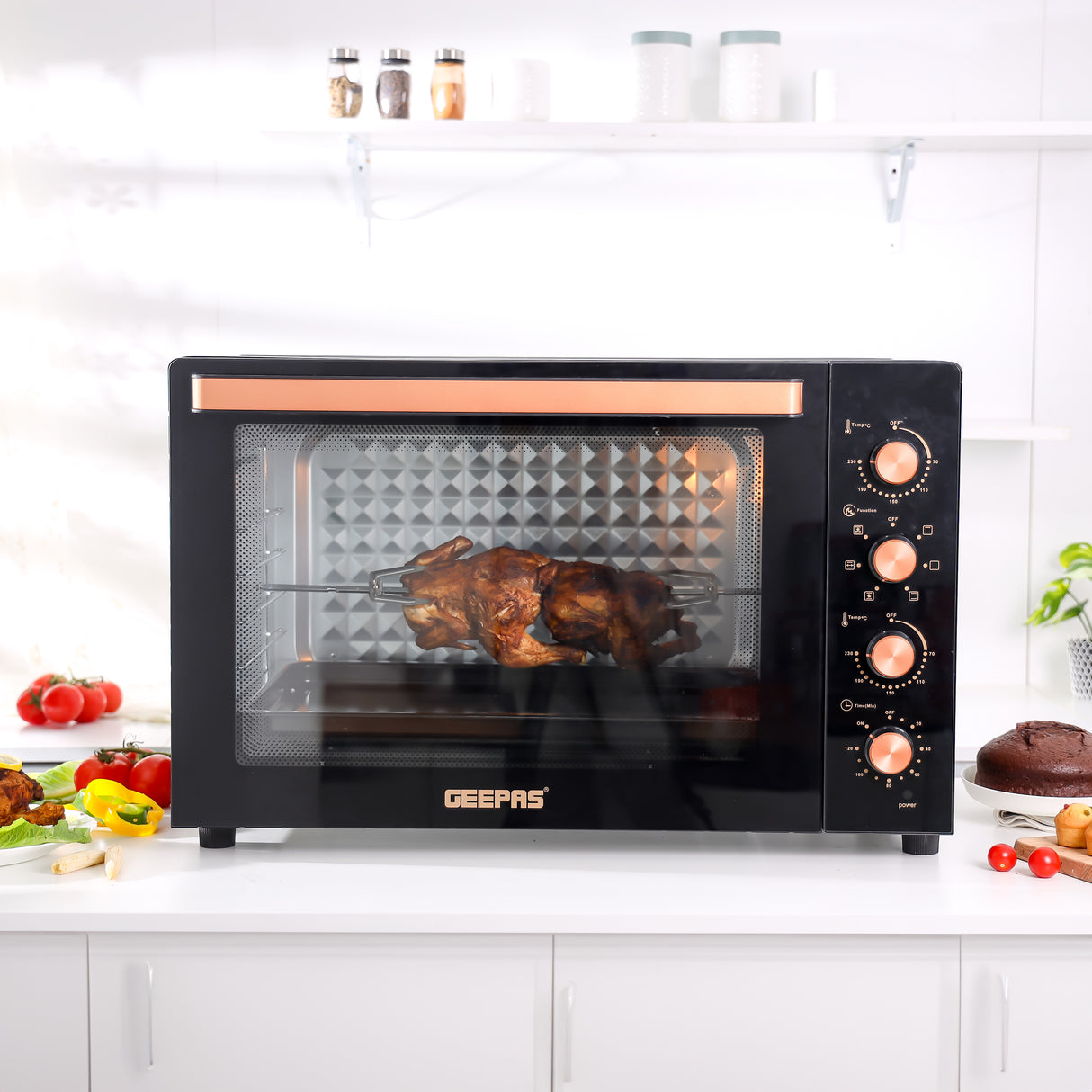 Geepas 100 L Multifunctional Oven- GO34059| 2800 W, Rotisserie, Convection Functions and Inner Lamp|  7 Stages Heating Selector, Adjustable Temperature| 2 Years Warranty