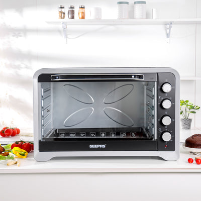Geepas 100 L Electric Oven- GO4406/ 2800 W, with Rotisserie, Convection Functions and Inner Lamp/ Easy to Use Control Knobs, 4 Stages Heating Selector