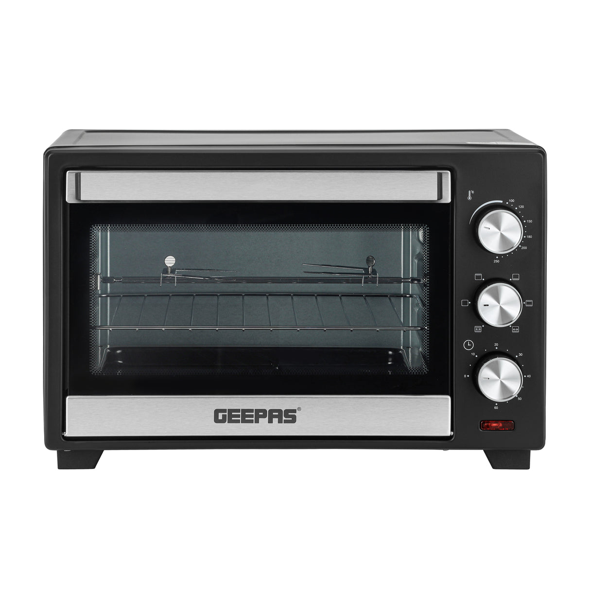 Geepas GO4466 Electric Oven with Rotisserie | 24L Capacity | 1600W Power | Adjustable Temperature Control | 60-Minute Timer | Perfect for Baking, Grilling, and Roasting