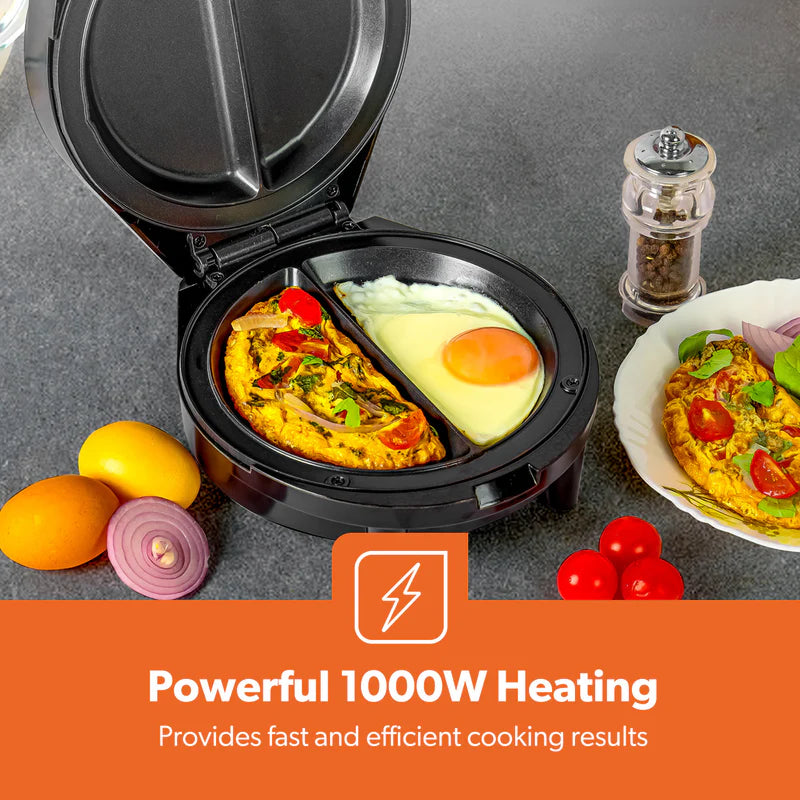 Geepas Omelette Maker GOM36535UK | Non-Stick 185mm Plate| 1000W Power | Green & Red Indicator Lights| Automatic Temperature Control| Anti-Slip Feet | 2 Years Warranty