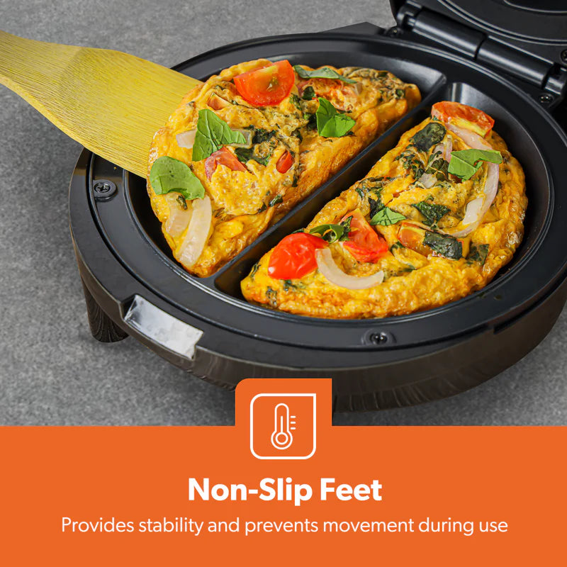 Geepas Omelette Maker GOM36535UK | Non-Stick 185mm Plate| 1000W Power | Green & Red Indicator Lights| Automatic Temperature Control| Anti-Slip Feet | 2 Years Warranty