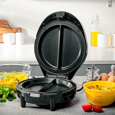 Geepas Omelette Maker GOM36535UK | Non-Stick 185mm Plate| 1000W Power | Green & Red Indicator Lights| Automatic Temperature Control| Anti-Slip Feet | 2 Years Warranty