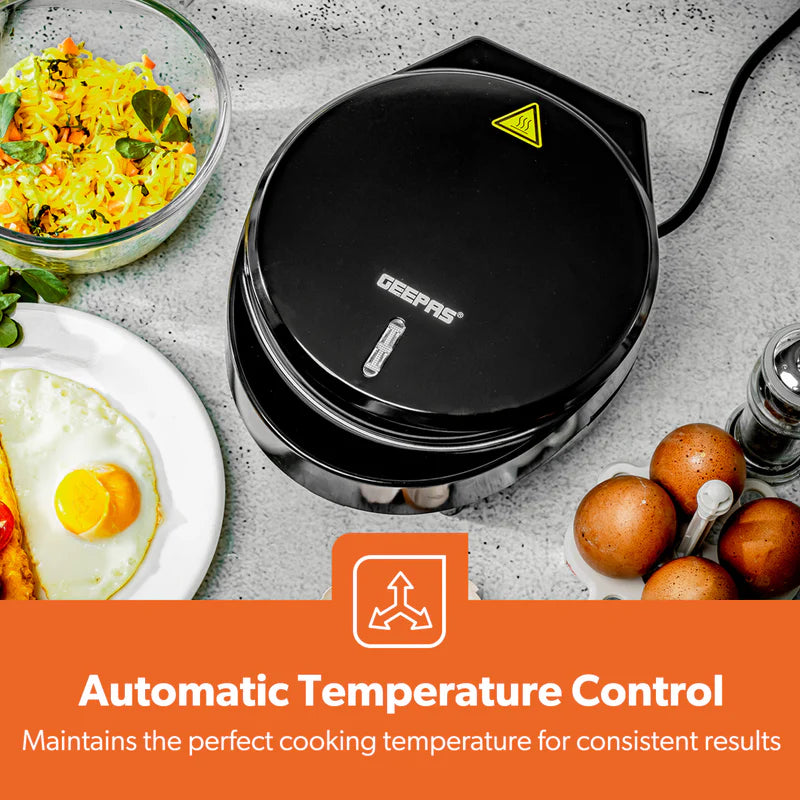 Geepas Omelette Maker GOM36535UK | Non-Stick 185mm Plate| 1000W Power | Green & Red Indicator Lights| Automatic Temperature Control| Anti-Slip Feet | 2 Years Warranty