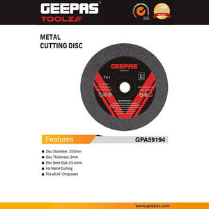 Geepas GPA59194 Metal Cutting Disc|  355mm x 3mm x 25.4mm for 14 Inch Chop Saws | Heavy-Duty Type | 41 Abrasive Cutting Wheel for Fast and  Precise Metal Cutting
