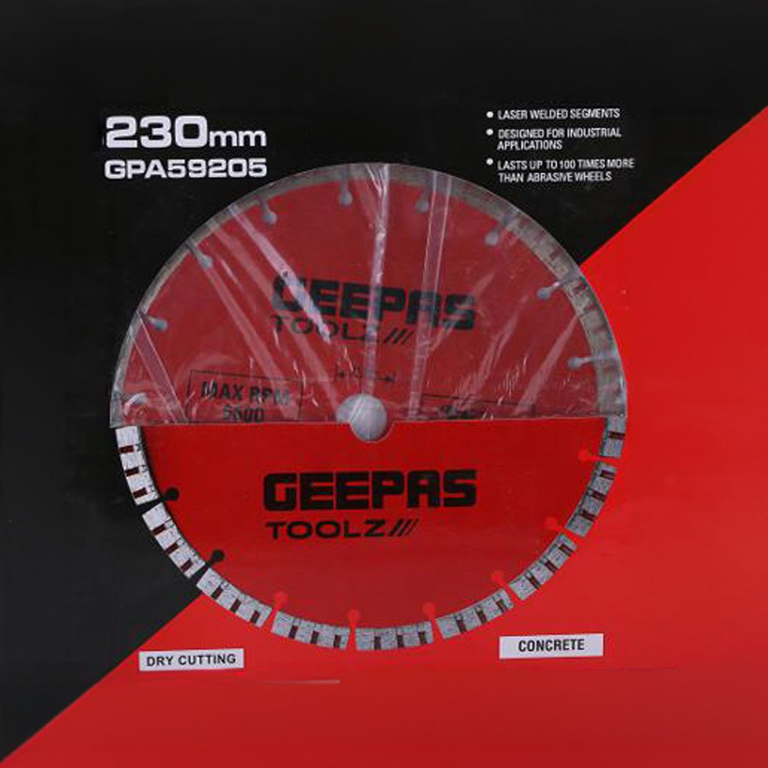 Geepas GPA59205 230mm Diamond Cutting Disc | Laser Welded Dry Cutting Blade for Concrete | Brick | Stone & Masonry | Heavy-Duty High Performance Angle Grinder Disc