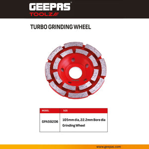Geepas GPA59206 Turbo Grinding Wheel | 105mm Diamond Cup Grinding Wheel with 22.2mm Bore | Heavy-Duty Concrete & Masonry Surface Grinding Disc for Professional Use