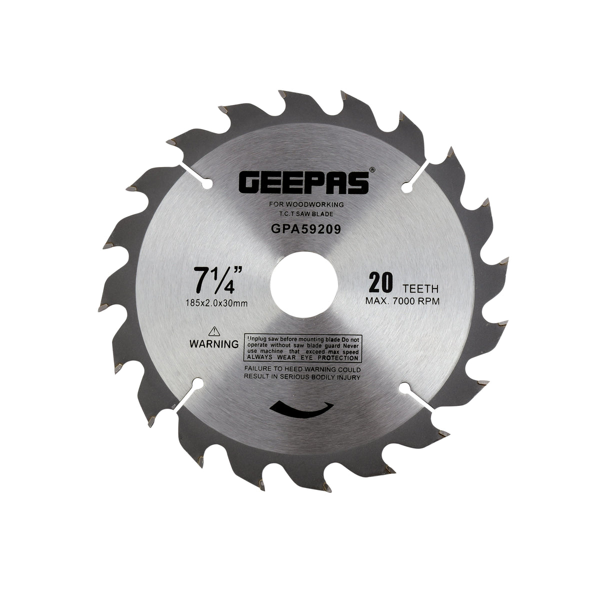 Geepas GPA59209 T.C.T Circular Saw Blade 185mm (7¼ Inch) 20T | Carbide Tipped Wood Cutting Blade with 30mm Bore & Reducer Ring for Timber | Plywood and MDF Cutting