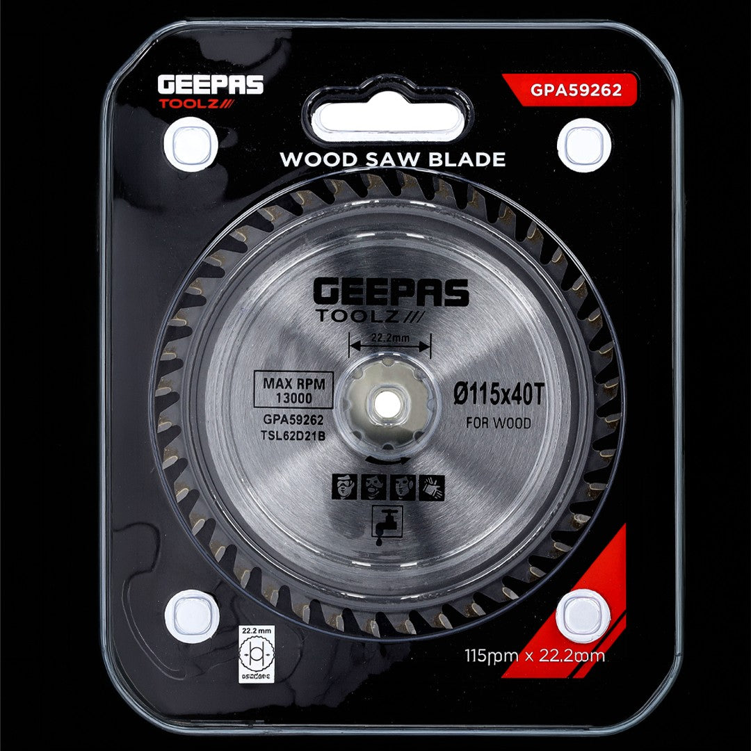 Geepas GPA59262 Wood Saw Blade 115mm 40T | Circular Wood Cutting Blade with 22.2mm Bore | 13,000 RPM Performance | Precision Cutting Disc for Timber| Plywood & MDF Boards