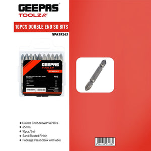 Geepas GPA59263 10PCS Double End SD Bits Set | 65mm PH2 S2 Steel Screwdriver Bits with Sandblasted Finish | Durable Magnetic Driver Bits for DIY & Professional Use
