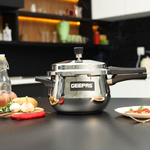 Geepas GPC35036 5L Stainless Steel Pressure Cooker |ATB Base| High-Grade Stainless Steel Body| Reliable Safety Valve & Long-Life Rubber Gasket |Suitable For Safe Cooking