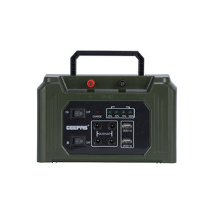 Geepas GPS5593 Rechargeable Power Station | 7000mAh Solar Power Kit | Solar Charging Support | Dual USB Charging Ports | Built-in 5W COB Side Light | Durable ABS Housing