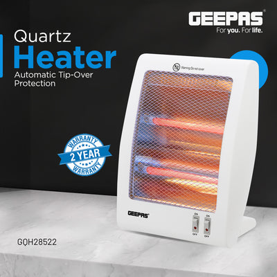Geepas Quartz Heater GQH28522 | 400W/800W Instant Heating with Quartz Tubes | 2 Heat Settings| Automatic Tip-Over Safety Protection| Energy Efficient | 2 Years Warranty
