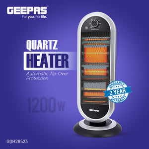 Geepas Quartz Heater GQH28523 | 400W/800W/1200W Instant Heating | Adjustable Thermostat| Wide-Angle Oscillation| Tip-Over Protection & Cool Touch Body | 2 Years Warranty