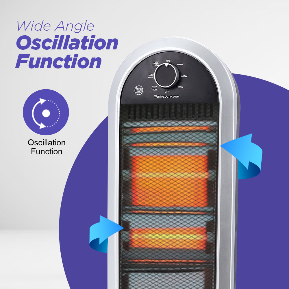 Geepas Quartz Heater GQH28523 | 400W/800W/1200W Instant Heating | Adjustable Thermostat| Wide-Angle Oscillation| Tip-Over Protection & Cool Touch Body | 2 Years Warranty