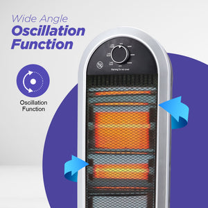 Geepas Quartz Heater GQH28523 | 400W/800W/1200W Instant Heating | Adjustable Thermostat| Wide-Angle Oscillation| Tip-Over Protection & Cool Touch Body | 2 Years Warranty