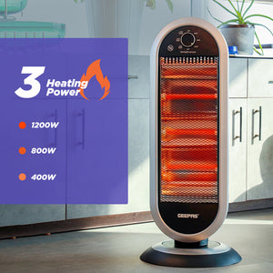 Geepas Quartz Heater GQH28523 | 400W/800W/1200W Instant Heating | Adjustable Thermostat| Wide-Angle Oscillation| Tip-Over Protection & Cool Touch Body | 2 Years Warranty