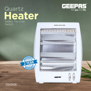 Geepas Quartz Heater GQH9106 | 400W/800W Instant Heating with Safety Tip-Over Switch | Adjustable Thermostat| Energy Efficient Portable Room Heater | 2 Years Warranty