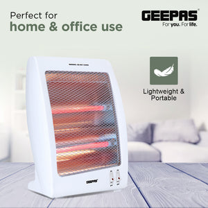 Geepas Quartz Heater GQH9106 | 400W/800W Instant Heating with Safety Tip-Over Switch | Adjustable Thermostat| Energy Efficient Portable Room Heater | 2 Years Warranty