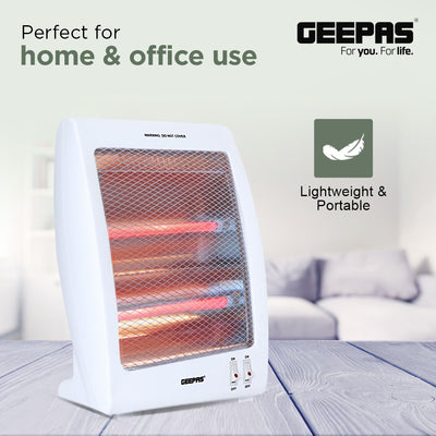 Geepas Quartz Heater GQH9106 | 400W/800W Instant Heating with Safety Tip-Over Switch | Adjustable Thermostat| Energy Efficient Portable Room Heater | 2 Years Warranty